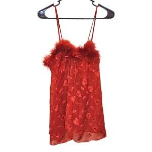 Inner Most Size Small S Red Lingerie Slip Hearts Valentines Day Feather Sheer